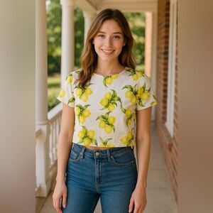 Katie Kime Lemon Print Crop Top Size Medium Made in USA Preppy